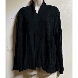 Kim Rogers Open Front Cardigan Sweater Size XL Black Ribbed 100% Cotton